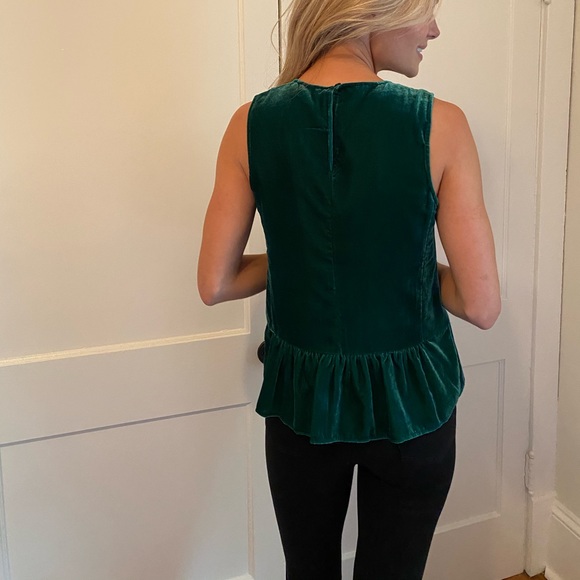 Hunter Green Velvet J Crew Top - Picture 2 of 2
